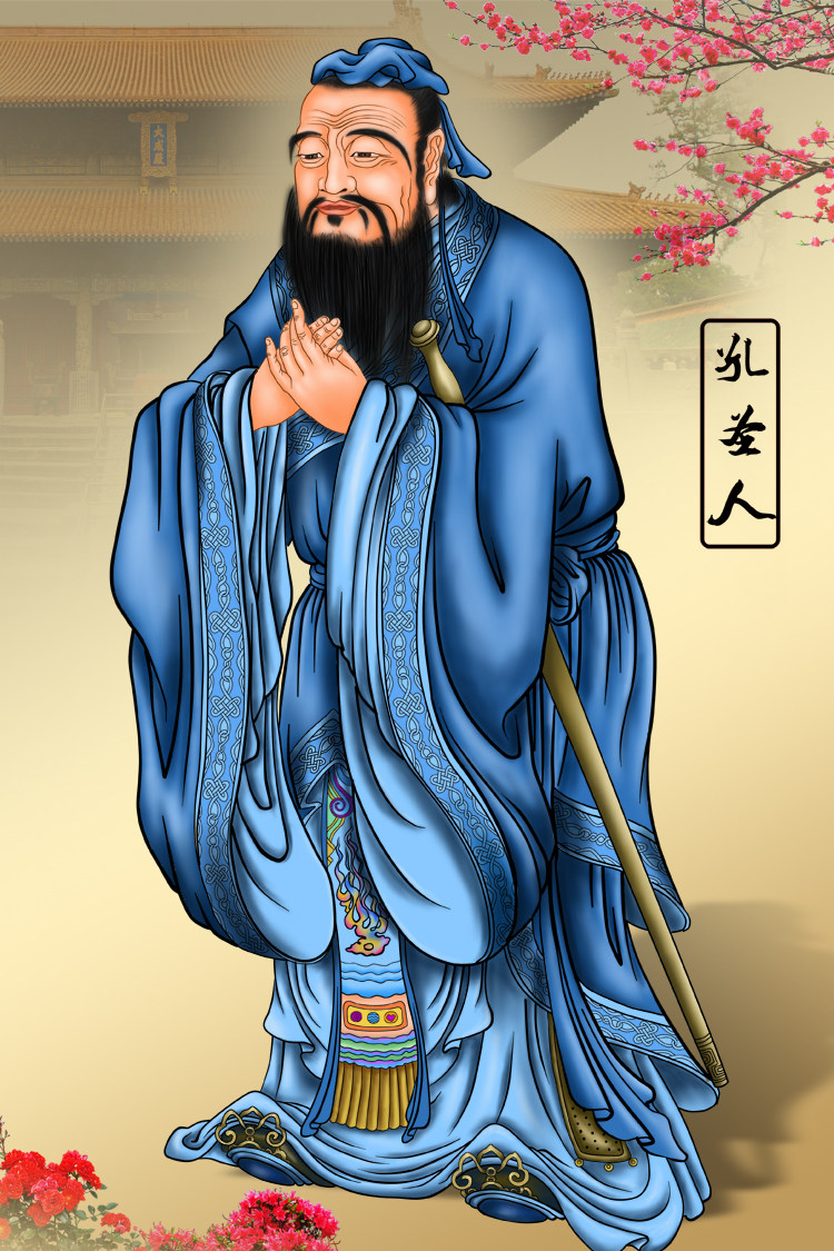 Custom Confucius Portrait Blue Suit Paper Plastic Packaging Hole Saint Traditional Culture National School Painting Confucianism Wall Chart