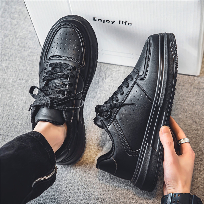 Chef Men's Shoes for Summer Kitchen Use, Work-Specific, Pure Black Sneakers, Waterproof, Non-Slip, Men's Casual Leather Shoes, Trendy Shoes