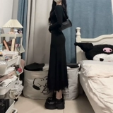 Атмосферное черное кружевное платье, длинная юбка, V-образный вырез, крой «рыбий хвост»