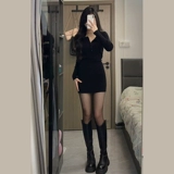 Весенний черный свитер, платье, 2025 года, премиум класс, с акцентом на бедрах