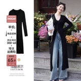 Черное летнее платье, длинная юбка, французский стиль, V-образный вырез, 2024 года, для формы тела «груша»