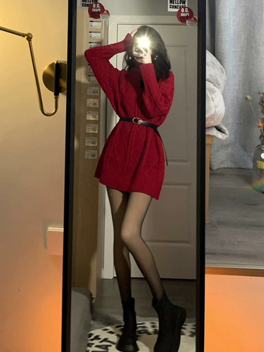 Красная трикотажная рубашка, демисезонное шерстяное платье