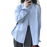 Тонкая синяя рубашка, дизайнерская куртка, защита от солнца, осенняя, тренд сезона