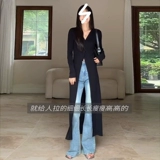 Черное летнее платье, длинная юбка, французский стиль, V-образный вырез, 2024 года, для формы тела «груша»