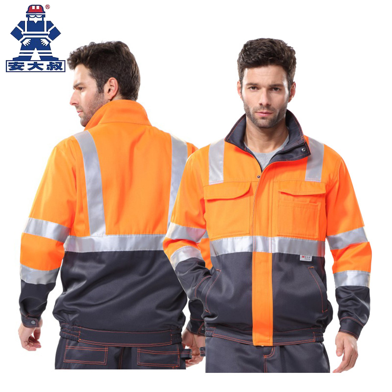 Uncle an G472 Reflective Work Jacket Work Uniform Spring and Autumn 3m Reflective Strip Jacket Orange and Navy Blue