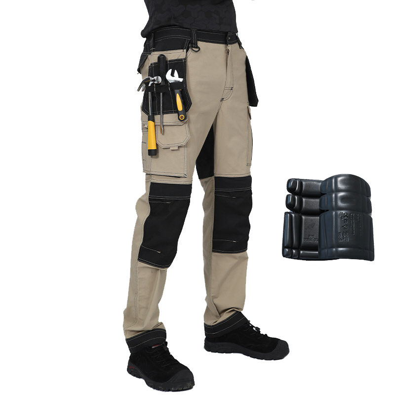 Men's Multi-Pocket Work Pants, Durable Work Trousers for Spring and Autumn, Suitable for Auto Repair, Ship Maintenance, Electricians, and Mechanics, with Knee Pads