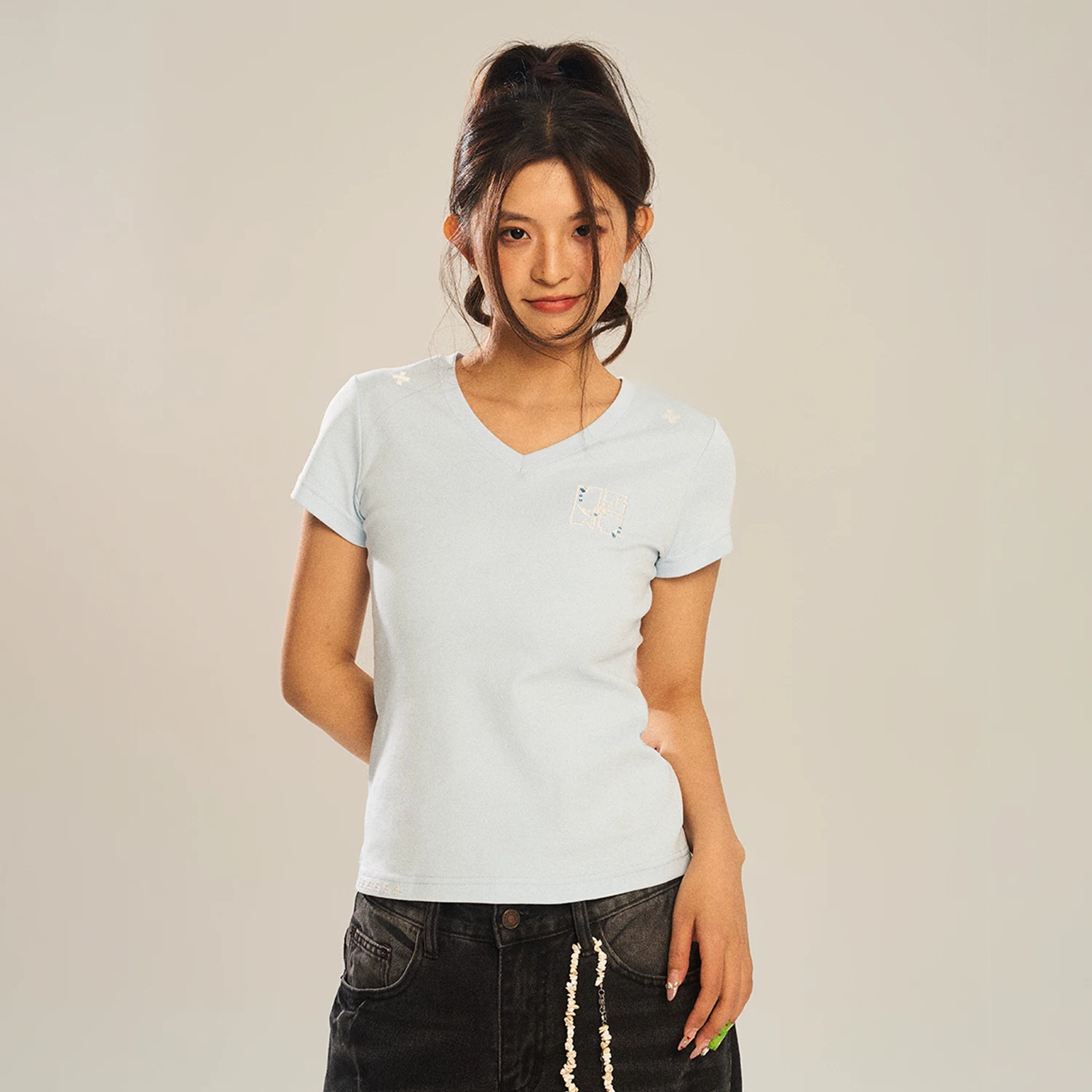 NSTNEW START Летняя футболка с коротким рукавом, V-образный вырез, Slim fit