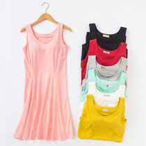 Cotton Sleeveless Sleeveless Sleeveless Women Summer with Chest Pad Cup Vest base skirt Slim Home Dress Korean Casual Dress