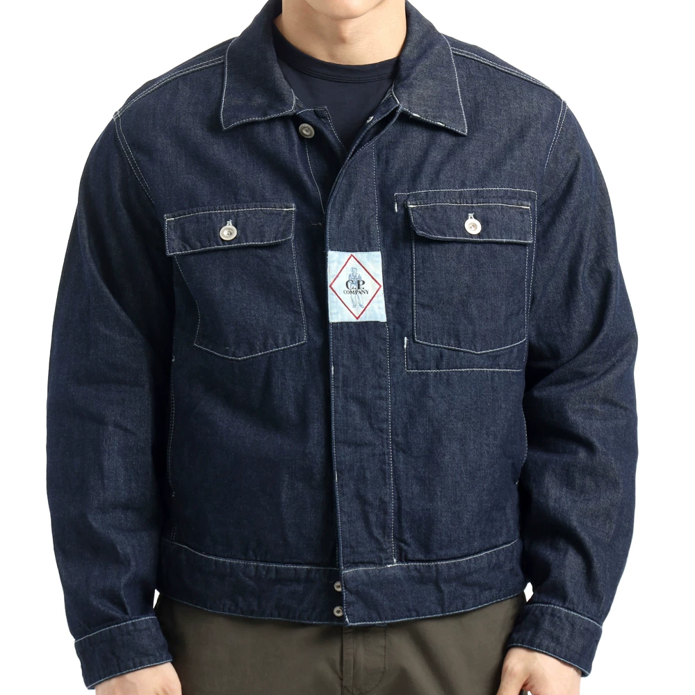 CP COMPANY мужская короткая деним-куртка из чистого хлопка с лацкеном без воротника 18CMOW188A