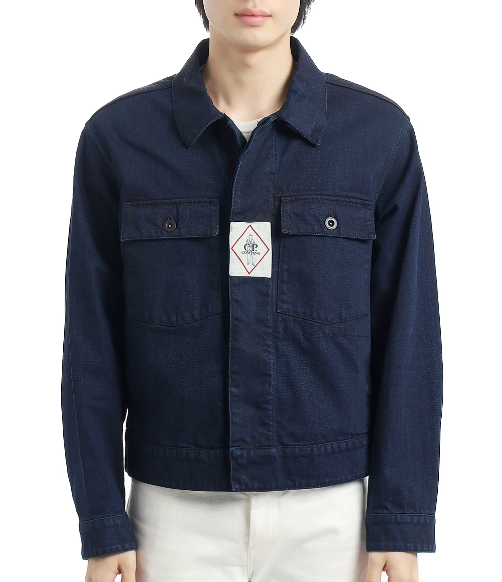Мужская джинсовая куртка CP COMPANY с коротким рукавом 3/4, водяной знак, длина 19 см, артикул 19CMOW147A