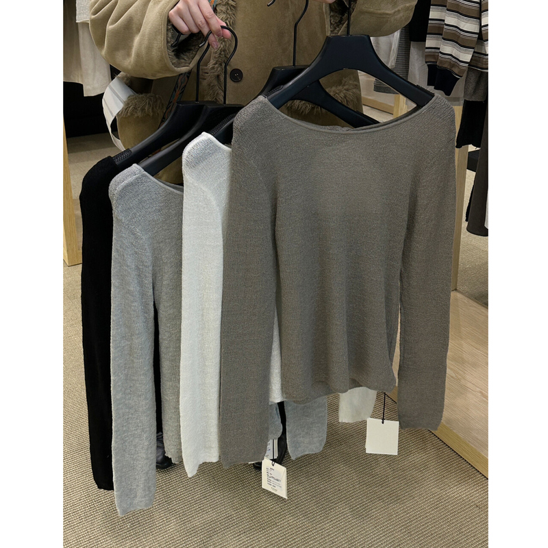 Posher Spring/Summer New Round Neck Delicate Design Back Hollow Out Slim Fit Versatile Knit Sweater R59