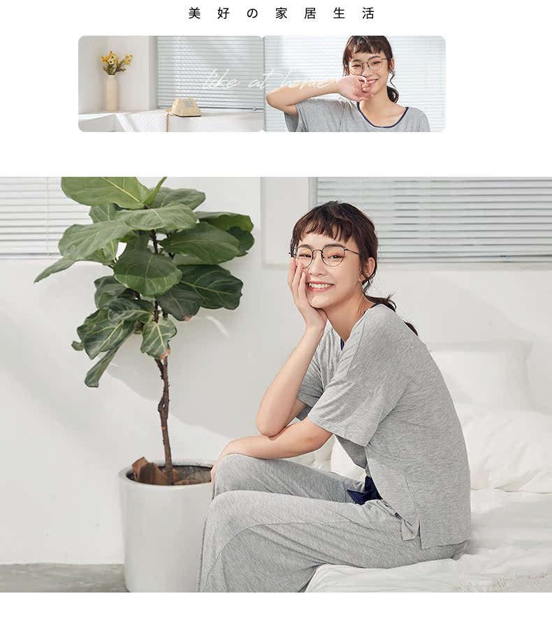 Quần áo mùa hè modal tay ngắn siêu mỏng cho bà bầu đồ ngủ mùa hè sau sinh ra ngoài cho con bú dịch vụ cho con bú - Giải trí mặc / Mum mặc bộ đồ sau sinh cao cấp