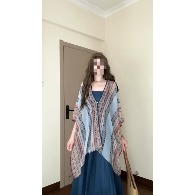 Bohemian Ethnic Style Jacket Lace Shawl Cardigan Women's Summer Vacation Style Suspender Outerwear Sun Protection Blouse