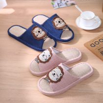 Linen slippers men spring and autumn Four Seasons indoor cartoon home non-slip thick soled home lovers summer Men