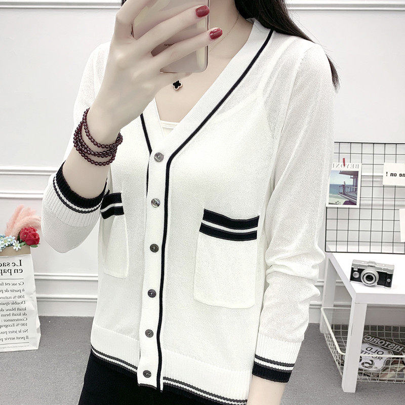 2022 new spring and autumn takeaway small jacket knit cardiovert jacket overfire sweater blouse women's summer thin sunscreen
