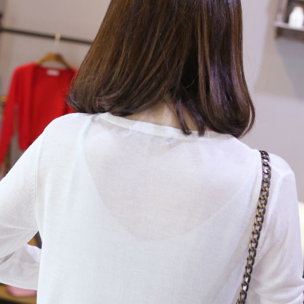 Áo len nữ mùa hè mới cho phụ nữ áo len mỏng Phần khăn choàng dài tay Hàn Quốc ngoài điều hòa chống nắng áo len áo len ao khoac len