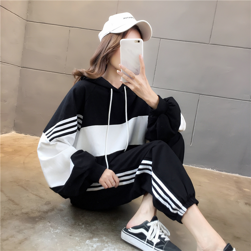 VK旗艦店 韓系百搭拼色連帽薄款寬鬆單品長袖上衣