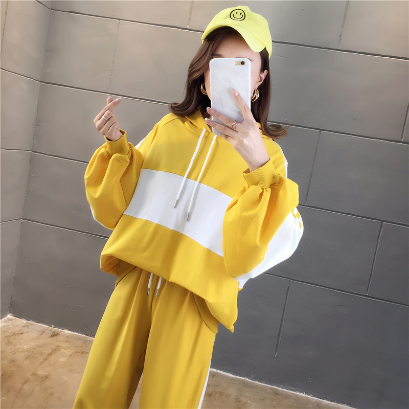 VK旗艦店 韓系百搭拼色連帽薄款寬鬆單品長袖上衣