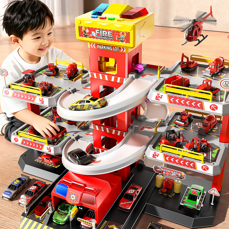 Children's Parking Lot Toy Boy's Track Car Car Chase Fire Building Electric Slide Birthday Gift
