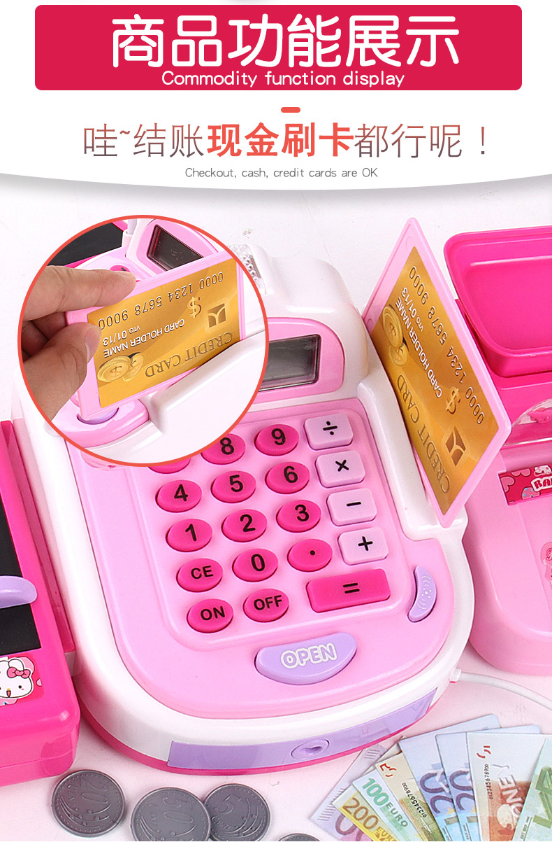 Trẻ em siêu thị máy tính tiền thu ngân mô phỏng bé 3-6 tuổi chơi nhà đặt đồ chơi nhỏ bé gái 5 búp bê bjd