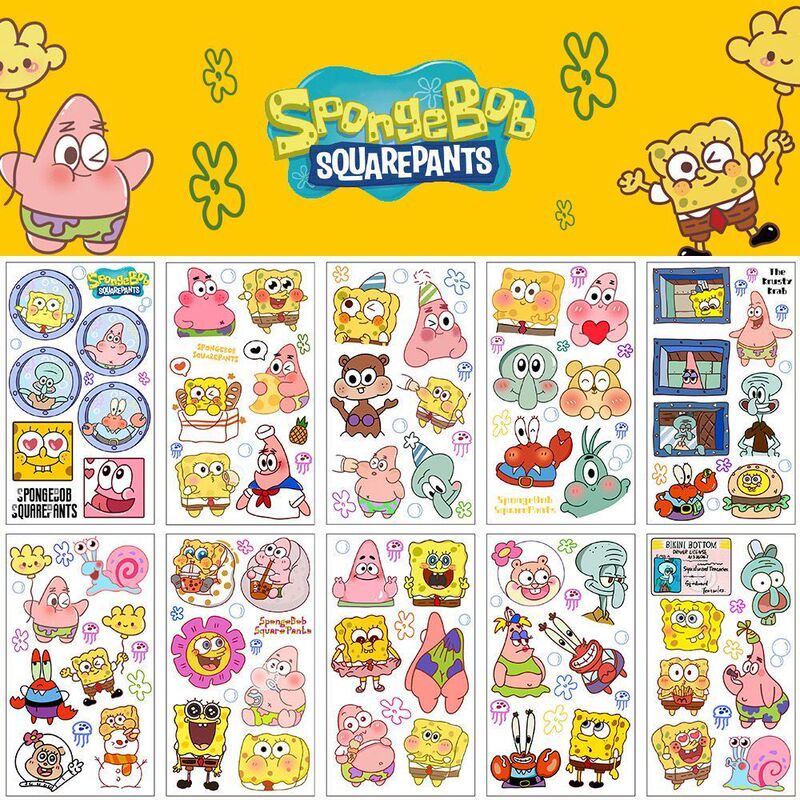 Tattoo Stickers Spongebob Patrick Star Painted Print Cute Cartoon Waterproof Long-Lasting Arm Stickers Washable Stickers Tattoo Stickers Spongebob Patrick Star Painted Print Cute Cartoon Waterproof Long-Lasting Arm Stickers Washable Stickers