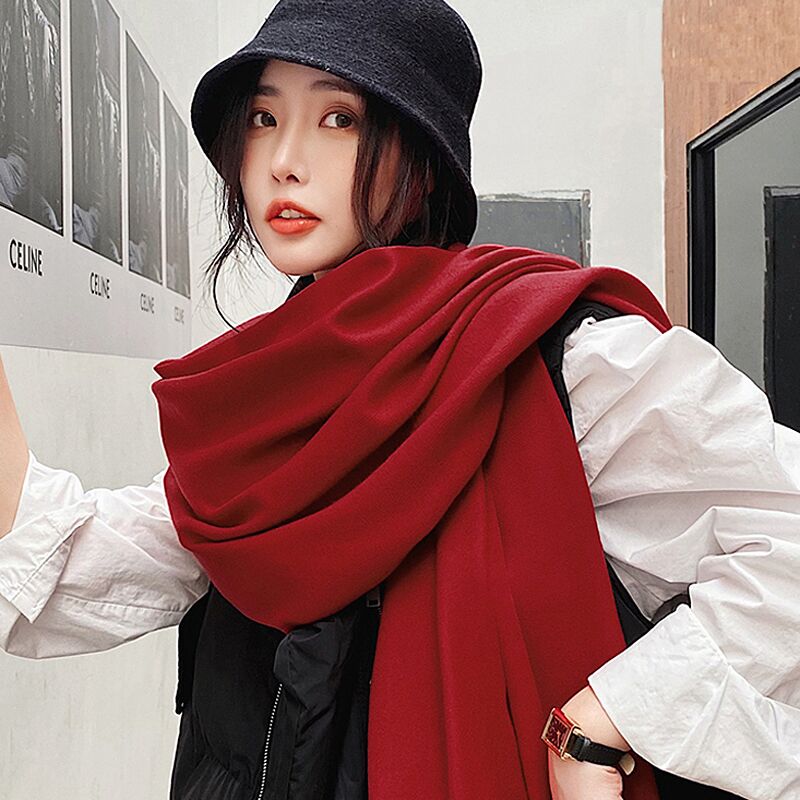 加宽大红色围巾中国红定制logo年会庆典祝寿聚会披肩女冬季百搭厚