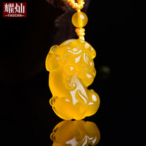 Yaocan orange stone Yunhai stone Pixiu pendant amulet male and female couples 925 silver necklace mascot