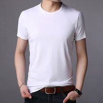 Round neck T-shirt mens short-sleeved Korean version of the tide brand trend elastic tight-fitting solid color white mens bottoming shirt long-sleeved