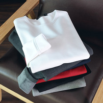 Long-sleeved T-shirt mens round neck autumn and winter plus velvet thick slim-fit solid color warm inner autumn clothes mens white bottoming shirt