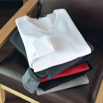 Long-sleeved t-shirt mens V-neck plus velvet thickened autumn and winter slim-fit solid color inner warm autumn clothes mens bottoming shirt trend