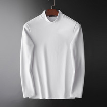 Plus velvet thickened T-shirt mens long-sleeved slim-fitting winter with pure white semi-turtleneck bottoming shirt to warm mens autumn clothes