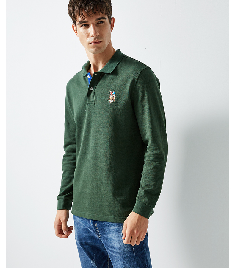 Áo thun cotton nam dài tay mùa thu mới Áo thun nam dài tay áo thun 100% cotton áo polo trắng