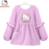 Hello kitty, демисезонный вельветовый нагрудник для еды для девочек, анти-грязь, сзади на завязках