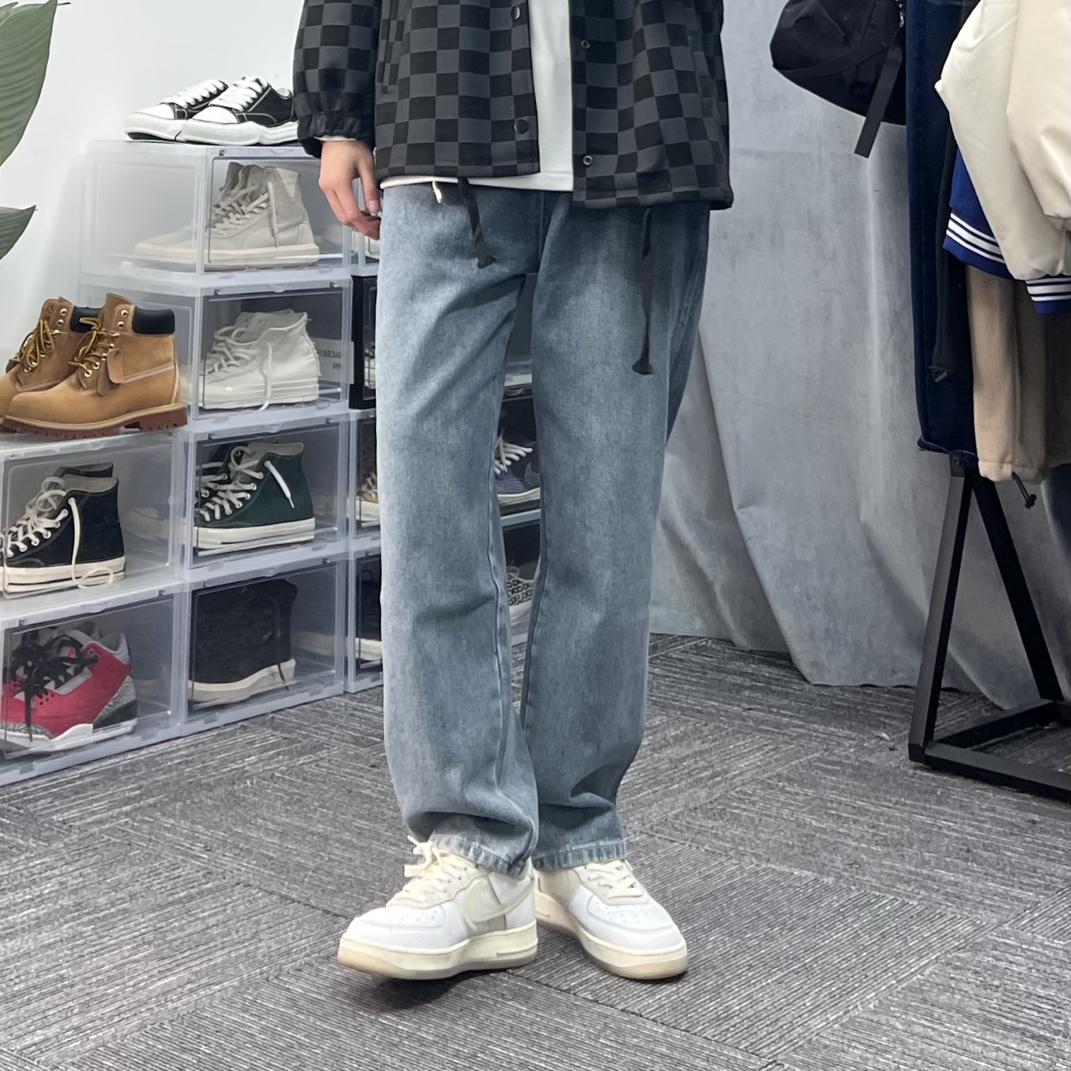 306 Studio Spring new micro-tapered jeans Japanese old trend belted washed trousers