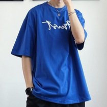 Three-zero-six Ouyang round collar short sleeve T-shirt tide minimalist for summer sparkling print pure color half sleeve loose for men and women