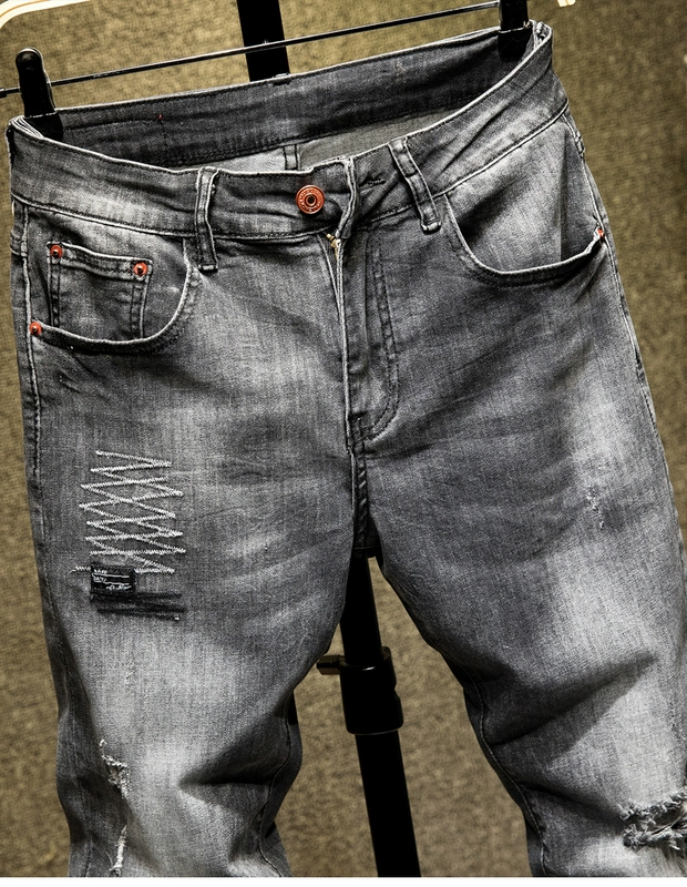 Quần jeans ống lửng nam mùa hè phiên bản Hàn Quốc xu hướng quần 9 quần nam dáng lửng, quần lọt khe 9 điểm - Quần jean