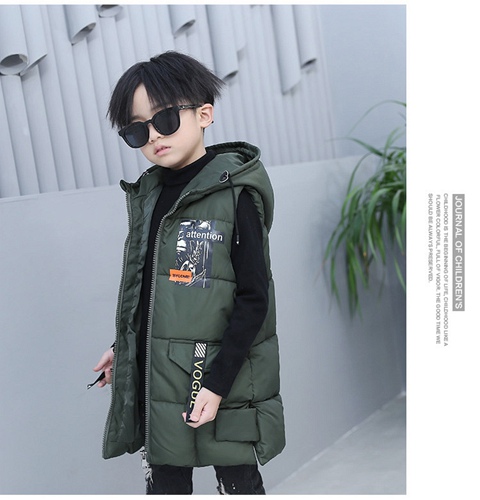 Áo vest bé trai cotton 2018 thu đông 2018 trẻ em dài trùm đầu cotton Áo khoác trẻ em Hàn Quốc ghi le jean cá tính cho bé