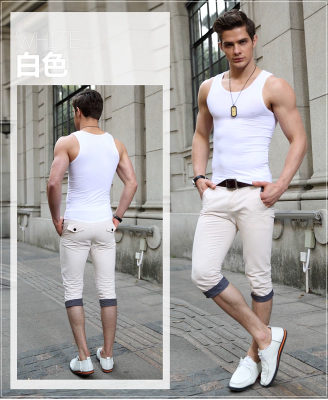 2 người đàn ông của vest nam mùa hè cotton thanh niên thở chặt chẽ-fitting tự trồng tập thể dục rào cản cơ sở trắng