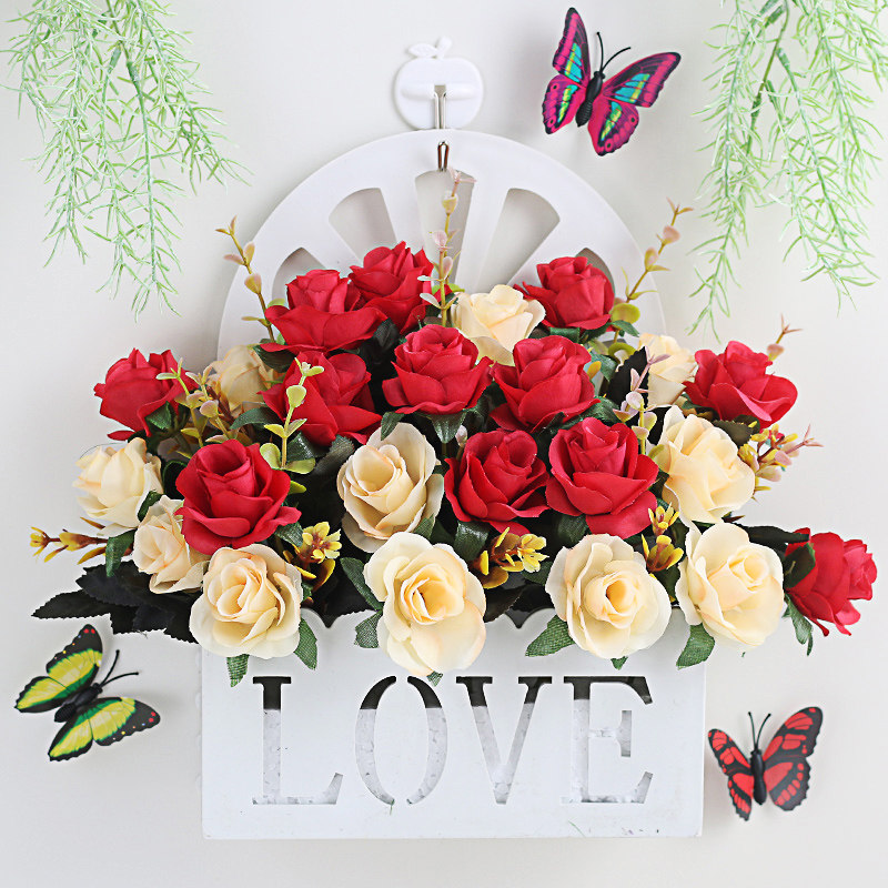 Hanging wall fake flower sunflower wall hanging simulation flower hanging basket decoration living room ornaments Plastic wall fence set dried flowers