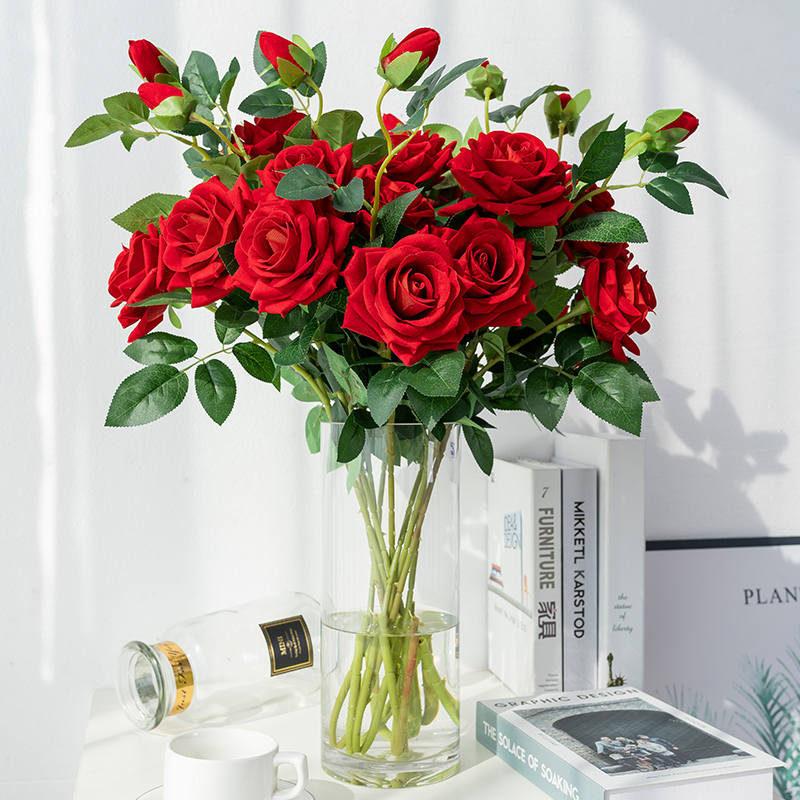 Emulated flower rose single living-room decoration flower fake flower pendulum piece fake rose flower bouquet decoration flower