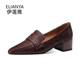 British autumn new women's shoes all-match brown leather single shoes women's middle-mouth leather shoes medium-heeled thick-heeled 41 large size shoes