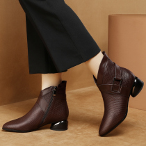 Short boots female autumn winter new coarse heel Martin boots in heel leather boots large-scale female shoes with Roman shoes plus velvet