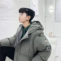 Áo khoác lông mùa đông nam phiên bản Hàn Quốc OVERSIZE lỏng phần ngắn cotton thanh niên Harajuku BF gió trùm áo khoác thủy triều áo khoác bò nam