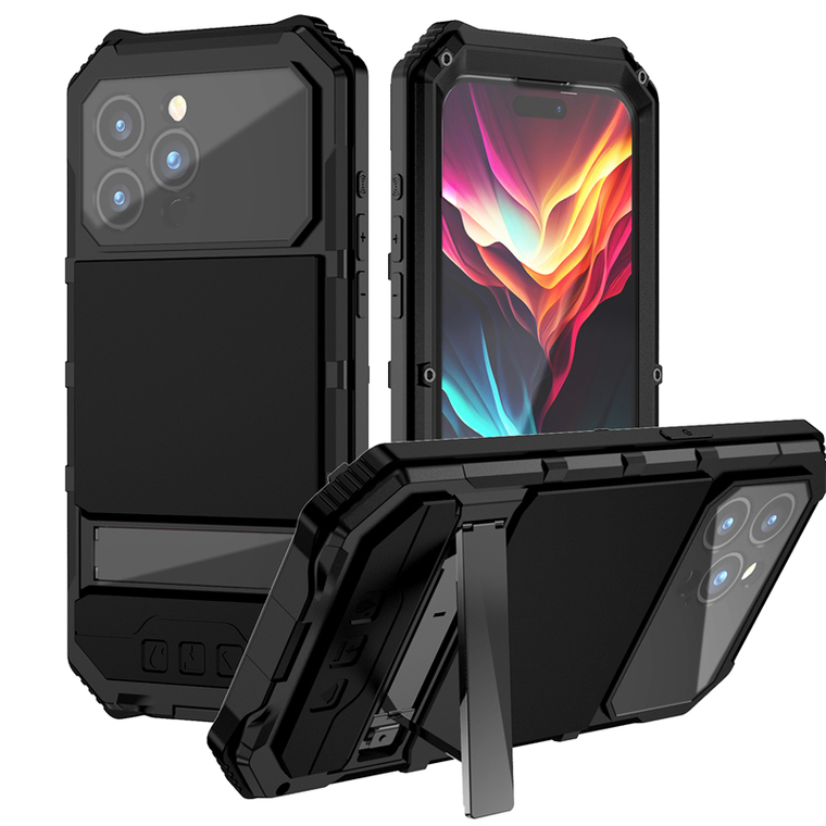 Metal Tough Shockproof 3 Layer Drop Resistant 360 Full Protection Kickstand Function High End Premium 15, 15 Plus, 15 Pro, 15