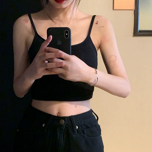 Черный базовый бюстгальтер-топ, короткая майка пуш-ап, топ с чашечками