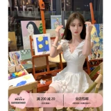 Белое дизайнерское платье, летний корсет, наряд маленькой принцессы, мини-юбка, юбка, тренд сезона, V-образный вырез