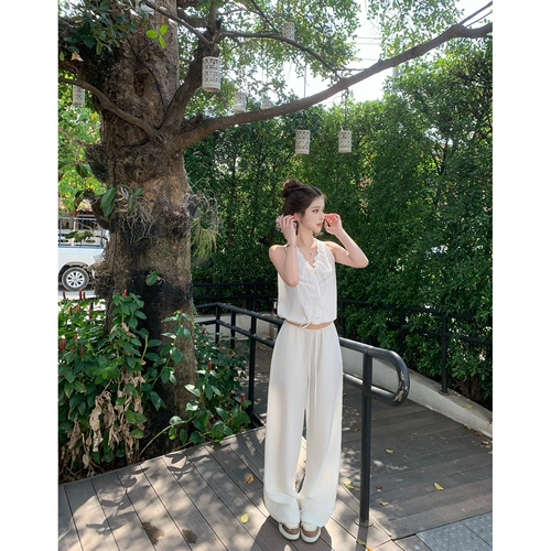 Весенние летние штаны для отдыха, из хлопка и льна, на шнурках, свободный прямой крой