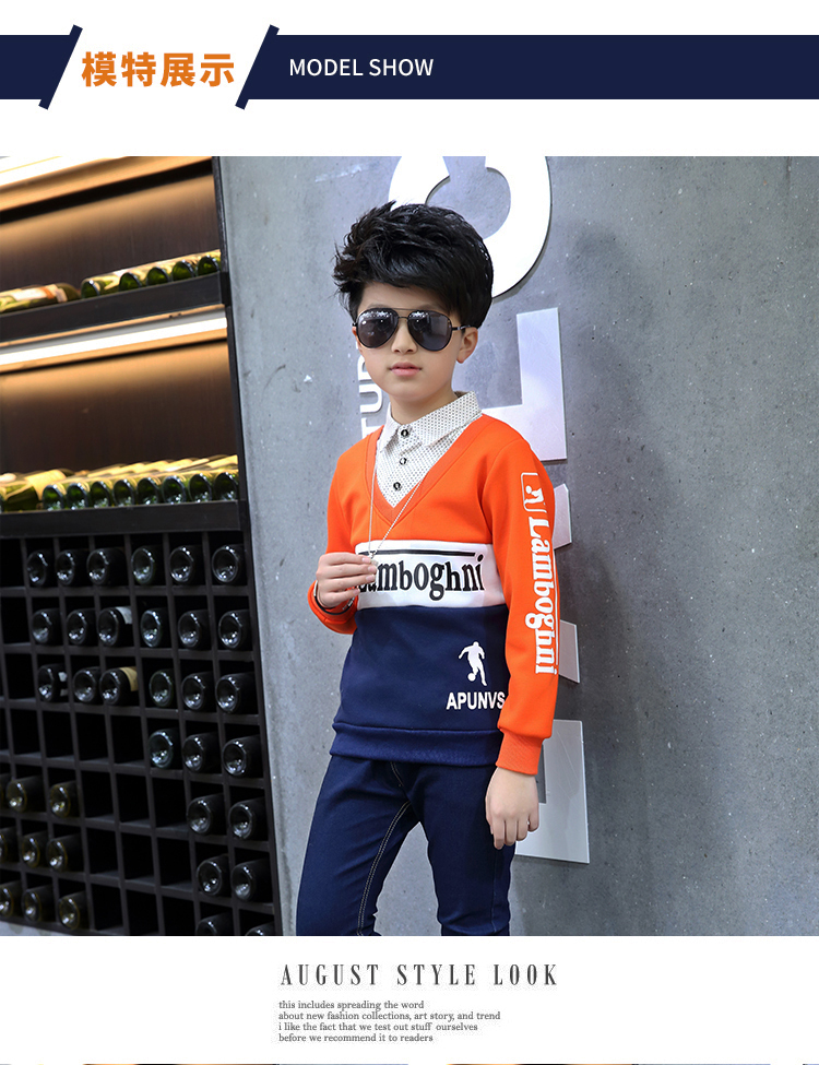Quần áo trẻ em bé trai chạm đáy áo mùa xuân và mùa thu mẫu cotton hoang dã áo thun dài tay trẻ em giả áo hai mảnh phiên bản Hàn Quốc của thủy triều áo thun trẻ em xuất khẩu