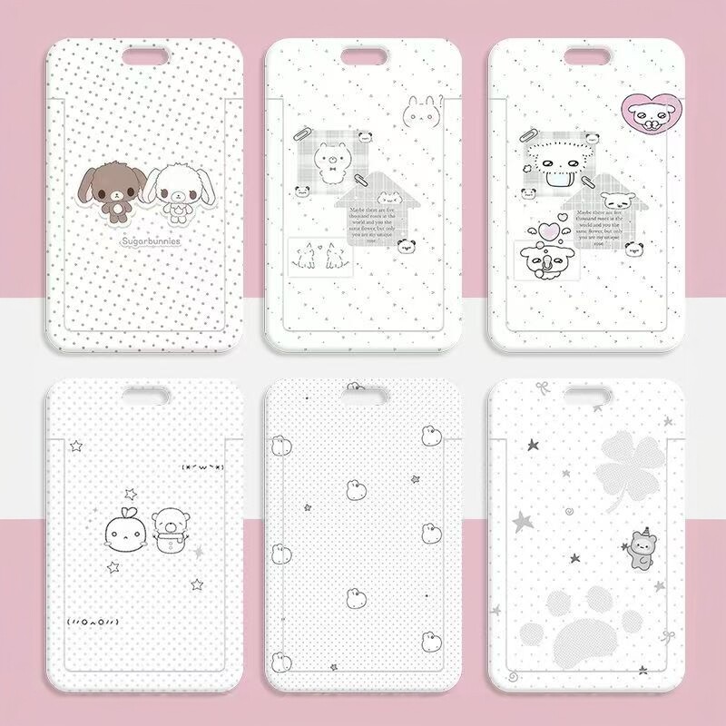 Korean style rabbit polka dot element card holder, student sliding cover for meal cards, bus cards, water cards, access cards, campus cards, protective cover
