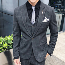 Suit suit suit mens slim Korean version of the trend plaid suit jacket wedding dress autumn casual small suit men